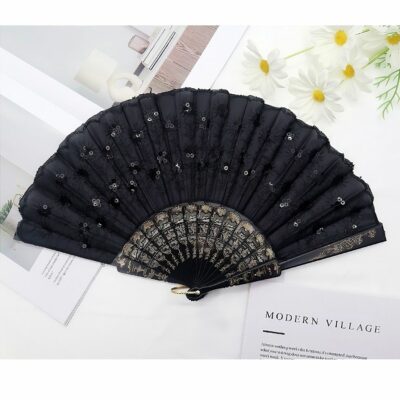 12pk Dark Color Bling Chip Folding Hand Fan