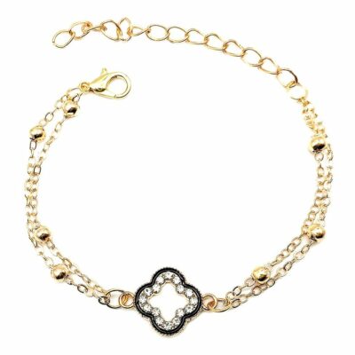 12pk Rhinestone Open Clover Charm Chain Bracelet