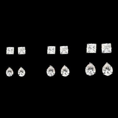 5 6 7MM Cubic Zirconia Stud Earrings Set