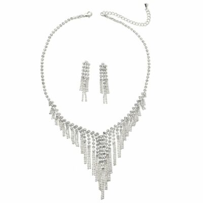 Silver V-shape Streamer Curtain Jewelry Set