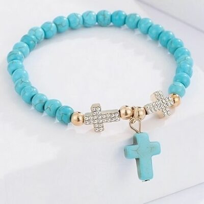 12pk Beads Dangle Cross Stretch Bracelet