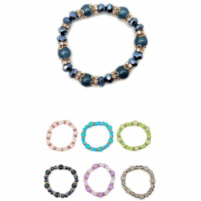 12pk Beads Rhinestone Stretch Bracelet