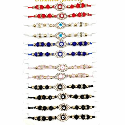 12pk Evil Eye Adjustable String Knot Bracelet