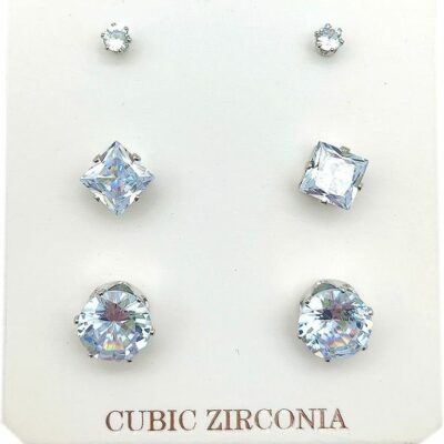 Basic Style Cubic Zirconia 3 Pair Earrings Set