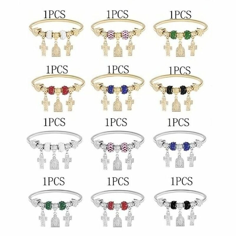 12pk Virgen de Guadalupe Dangle Stretch Bracelet