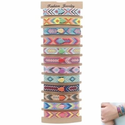 12pk Aztek Bohemian Pattern String Knot Bracelet