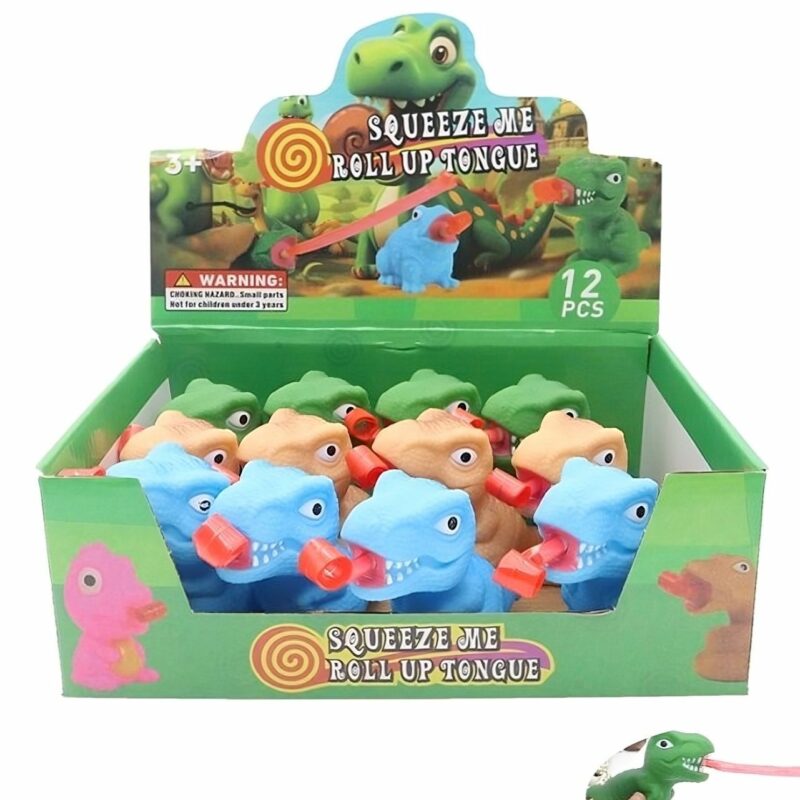 12pk Squeeze Roll Up Tongue Dino Fidget Toy