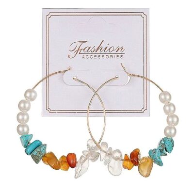 12pk Pearls Stone Beads Hoop Earrings