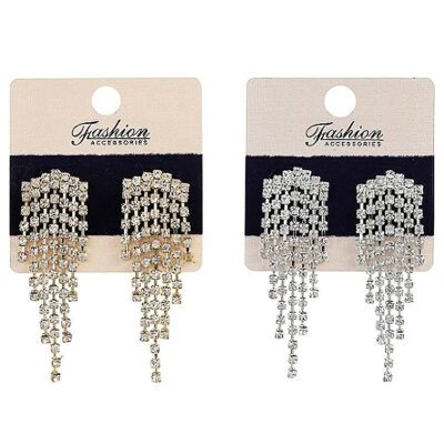 12pk Water Fall Rhinestone Tassel Earrings
