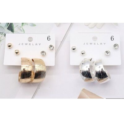 12pk Stud Ball Rhinestone Hoop Earrings Set