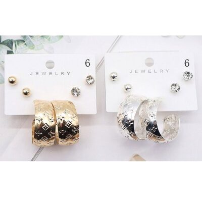 12pk Monogram Pattern Hoop Stud Earrings Set