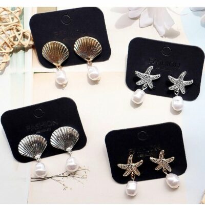 12pk Ocean Beach Theme Clam Starfish Earrings