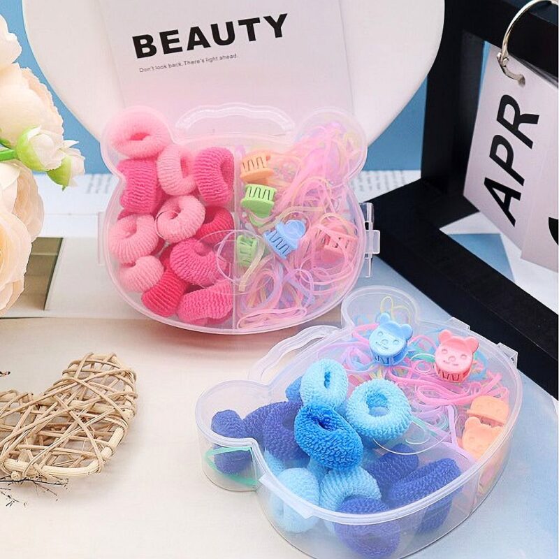 12pk Teddy Bear Case Hair Clip Tie Set Box