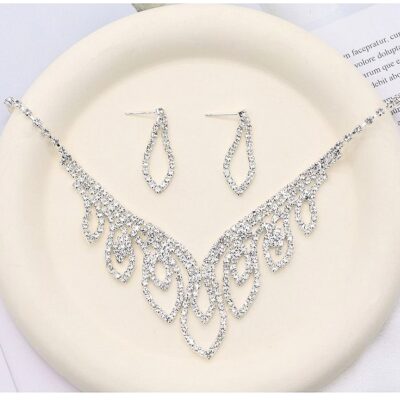 Drop Oval Outline Necklace Earrings Set