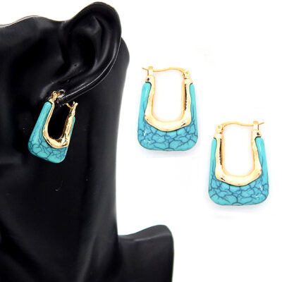 Acetate Stone Fixture Rectangle Hoop Earrings