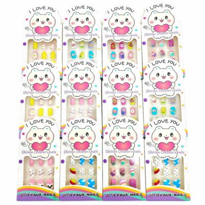Flower Cartoon Press-On Nails for Kids, 12 per Box