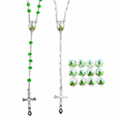 Saint Jude Rosary Bracelet Green Clear Beads