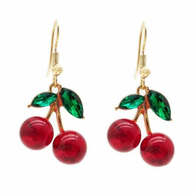 Chunky Cherry French Hook Dangle Earrings