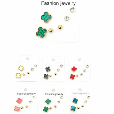 Clover Ball Rhinestone Stud Earrings Set