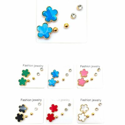 Large Clover Ball Rhinestone Stud Earrings Set