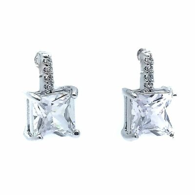 Tiny Square Bar Radiant Cubic Zirconia Stud Earrings