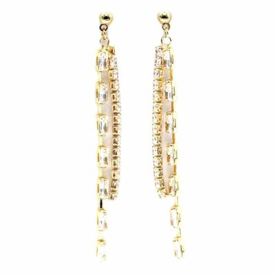 Baquette Square CZ Dangle Lines Earrings