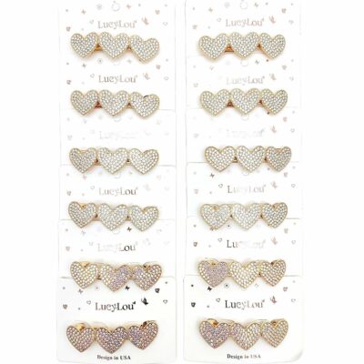 Three Heart Rhinestone Barrette Clip