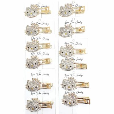 Rhinestone Kitty Hair Barrette Clip
