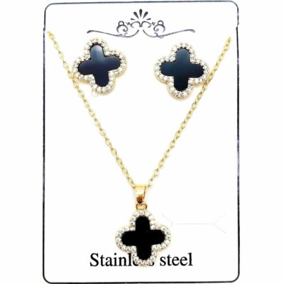 Clover Pendant Stainless Steel Necklace Set