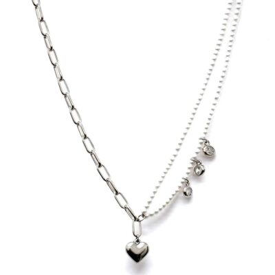 Chain Pearl Combination Heart dangle Necklace