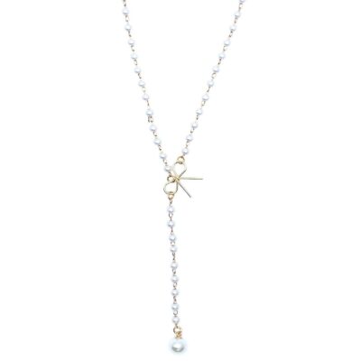 Chic Pearls Chain Bow Dangle Y Necklace