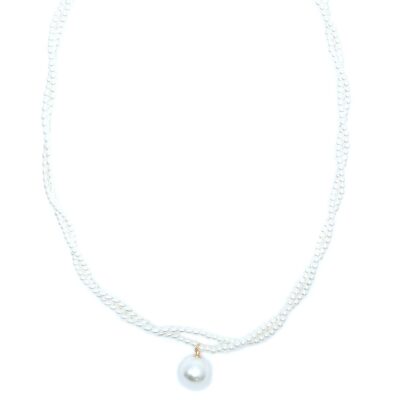 Bold Dangle Pearl Double Lines Pearl Necklace