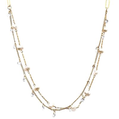 Double Chains Pearl Crystal Chain Necklace