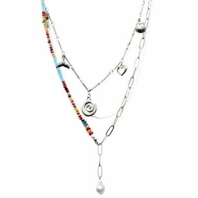 Ocean Theme Bead Chain Pearls Layered Necklace