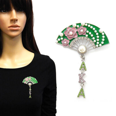 AKA Sorority Fan Brooch Pin