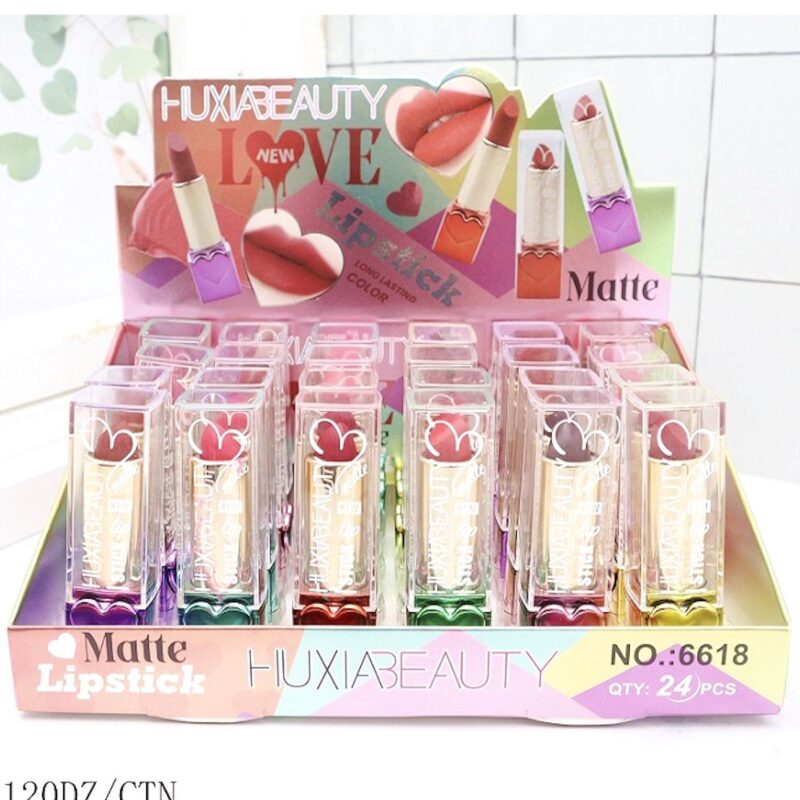 24pk Love Heart Case Matte Lipstick Red Tone Bold Velvet Finish
