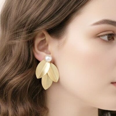 12pk Leaves Dangle Pearl Point Elegant Chic Earrings