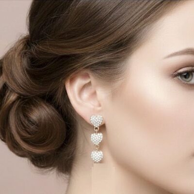 12pk Rhinestone Heart Dangling 3 Layer Chic Earrings