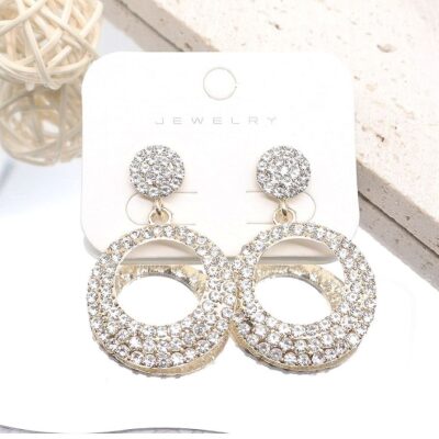 12pk Double Circle Rhinestone Dangle Earrings