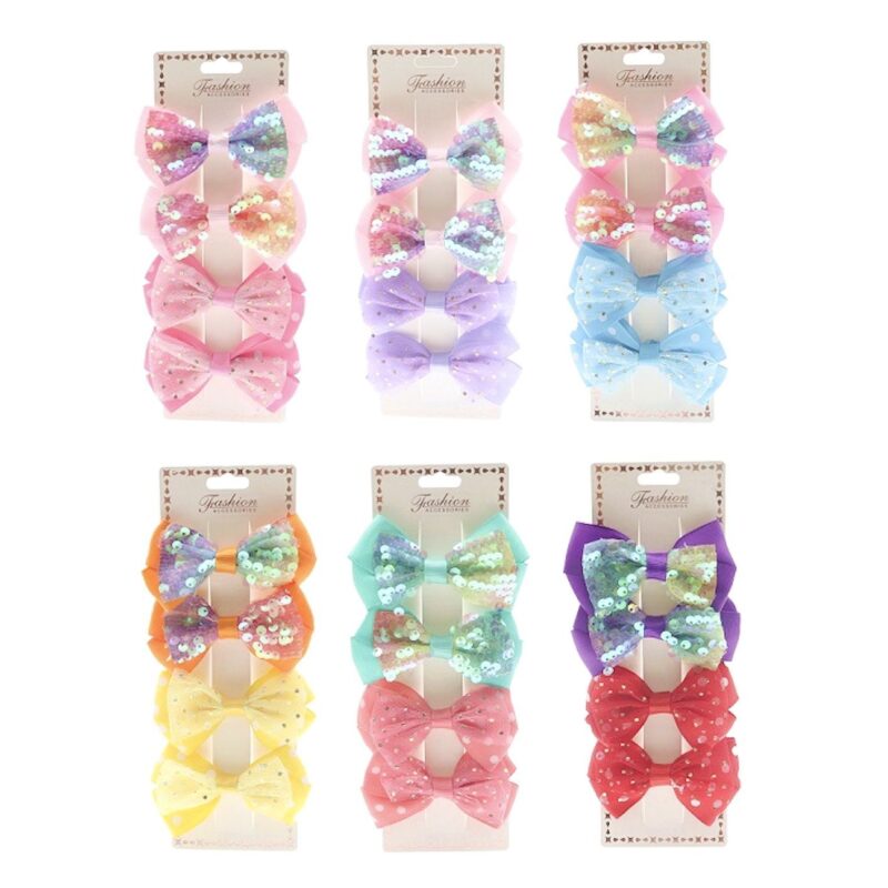 12pk Glitter Hair Bows Kids 4 Pieces Per Card Sparkle