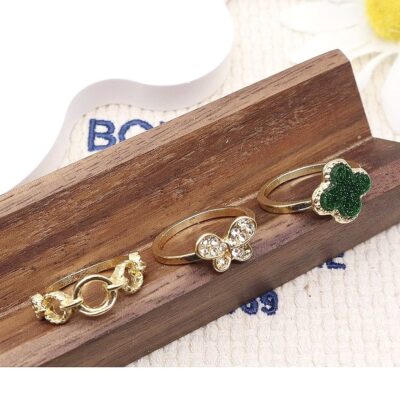 12pk Butterfly Clover Rhinestone Stackable Band Ring