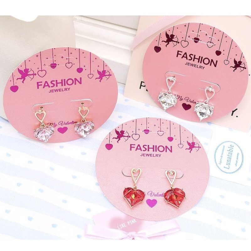 12pk Crystal Heart Charm dangle Earrings