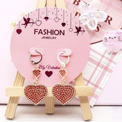 12pk Double Rhinestone Heart  Minihoop dangle