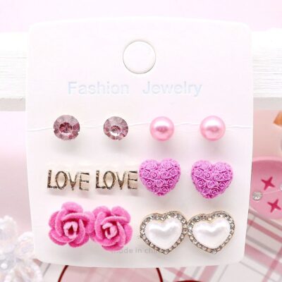 12pk Love Heart Rose Stud Earring Set