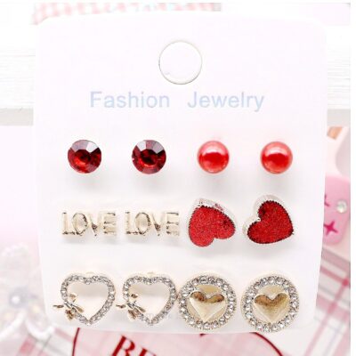 12pk Love Heart Pearls Stud Earring Set