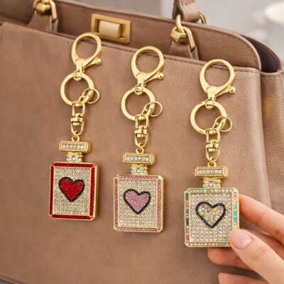 12pk Bling Purfume Bottle Heart Key Chain Bag Charm