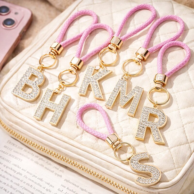Bling Initial Alphabet Strap Key Chain Bag Charm