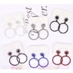 AER1756-1 12pk Double Circle Rhinestone Dangle Earrings
