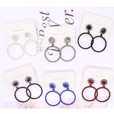 12pk Double Circle Rhinestone Dangle Earrings