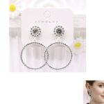 AER1756 12pk Double Circle Rhinestone Dangle Earrings